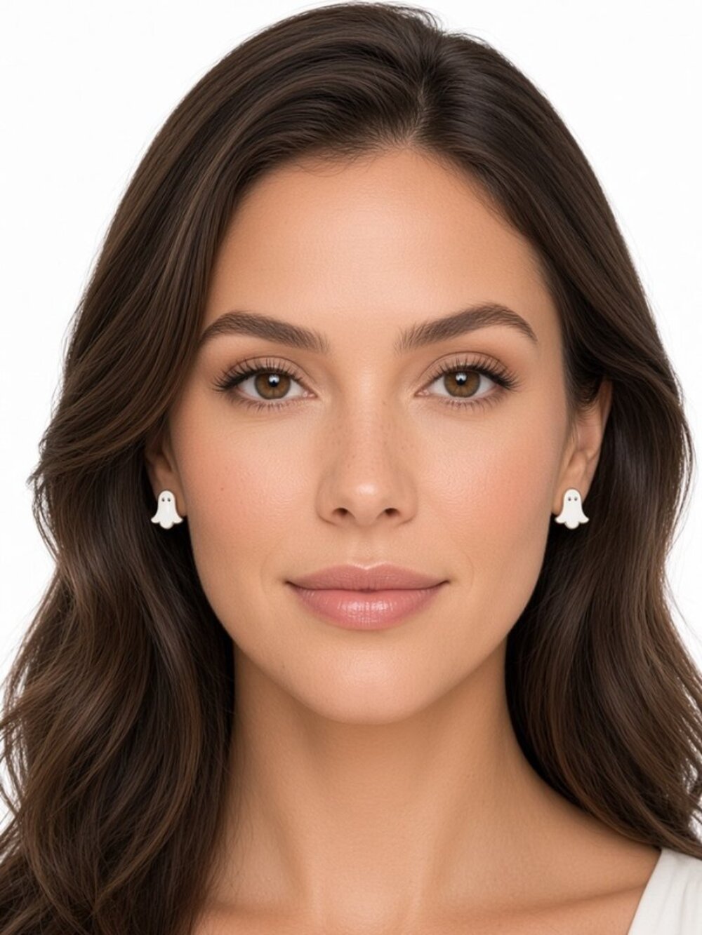 Brand New Gold Tone White Ghost Stud Earrings Fall Halloween